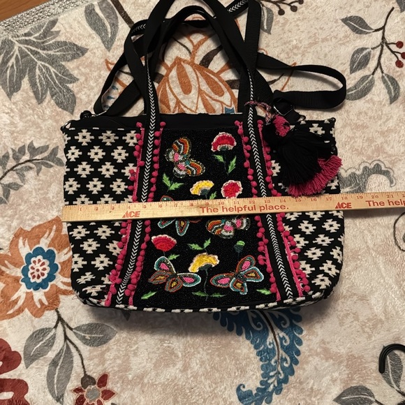 America and Beyond Butterfly Embroidered Black and Pink Tote Bag - Picture 2 of 11